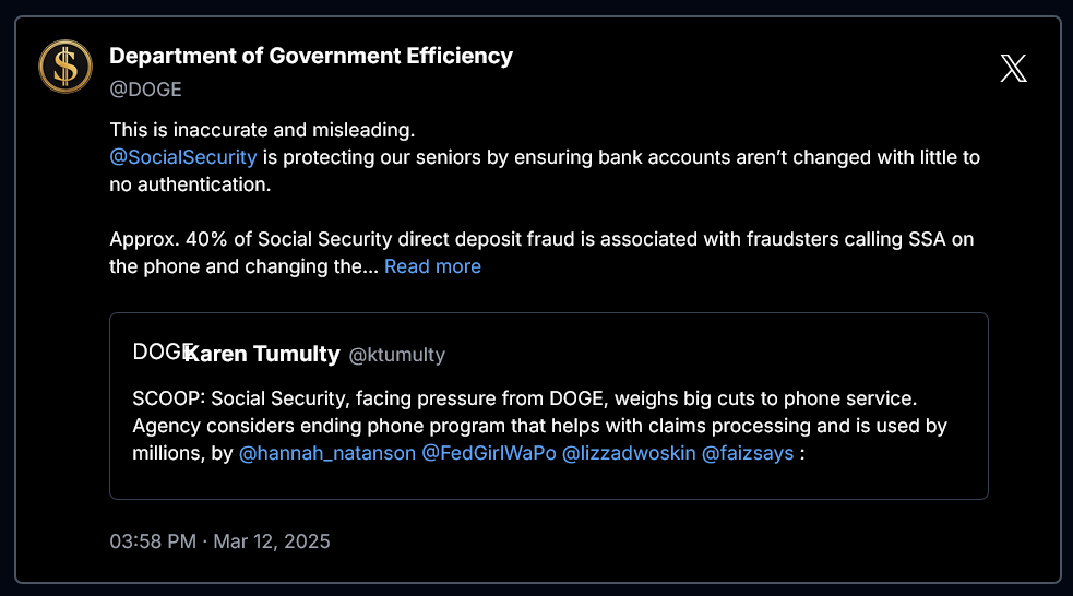 DOGE Department of Government Efficiency and X.com Calls Out Misleading Posters