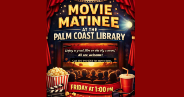 Adult movie matinee at Palm Coast Library featuring a 2026 sci-fi adventure film on June 12, 2026 from 1 PM to 4 PM.